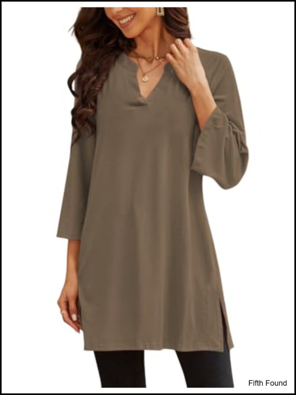 Womens 3/4 Sleeve Tunic Top V-Neck Loose Fit for Leggings Casual